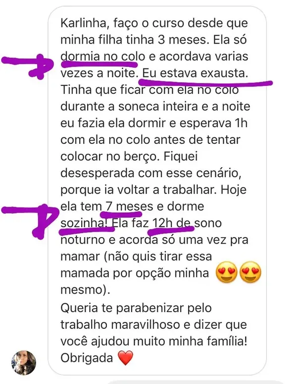 Depoimento de mãe cuja filha passou de vários despertares para doze horas de sono e apenas uma mamada