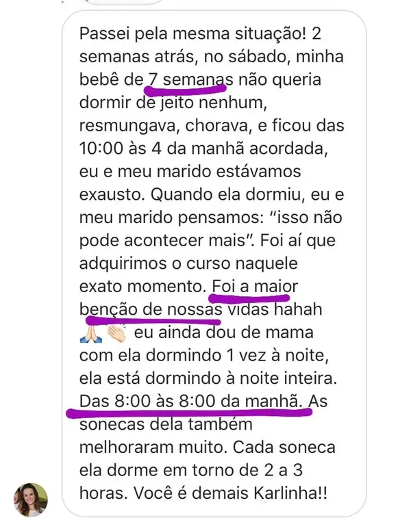 Depoimento de família cujo bebê de sete semanas passou a dormir a noite inteira e fazer sonecas longas